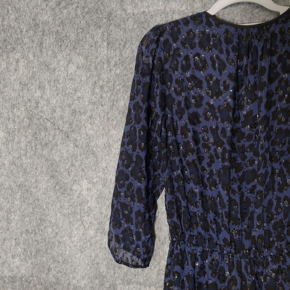 Kate Spade Jumpsuit Women 0 Navy‎ Silk Leopard Swiss Dot Metallic Retro Party